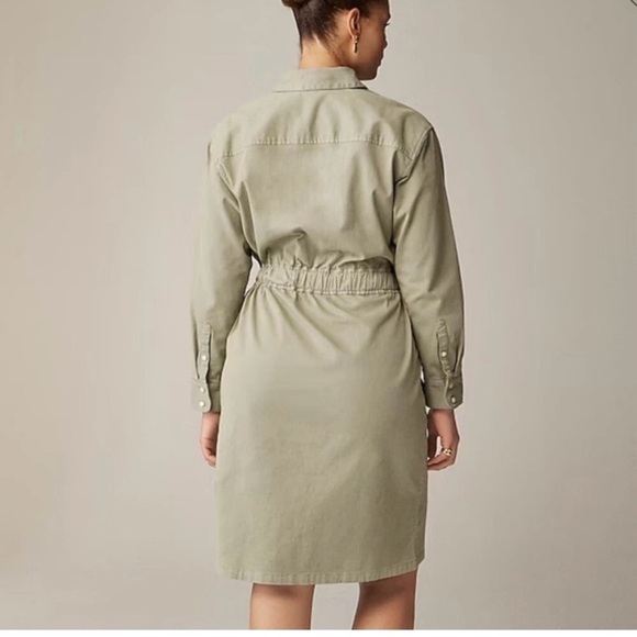 J.CREW Cinched Waist Utility Midi Dress Iced Pine Sage Green Stretch Chino Sz 8 - Picture 4 of 16